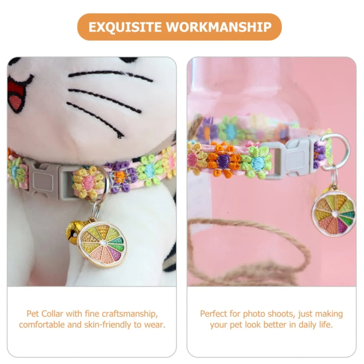 Pet Collar with Bell Cartoon Footprint Colorful Dog Puppy Kitten Collar Adjustable Safety Bell Ring Necklace Pet Accessories