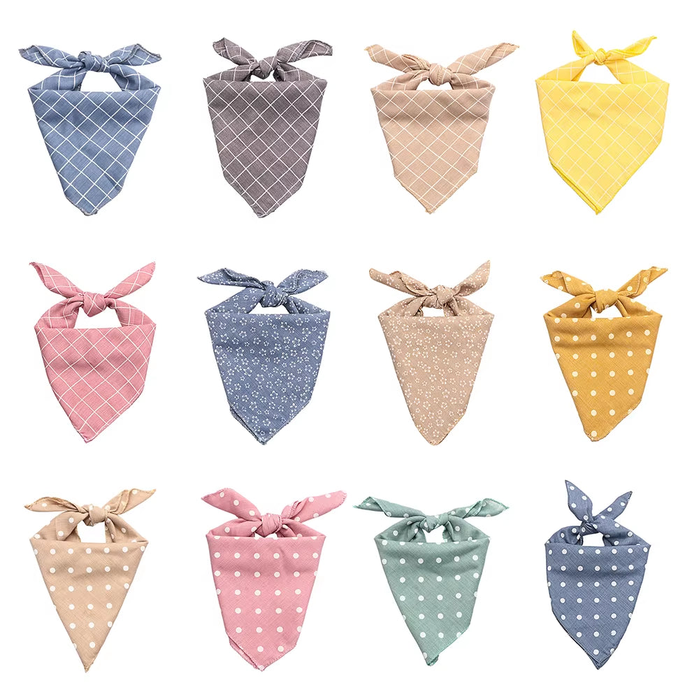 Pet Bandanas Plaid Dots Style Cotton Washable Dog Bandanas Scarf Bowties Collar Pet Square Bib for Puppies Kittens