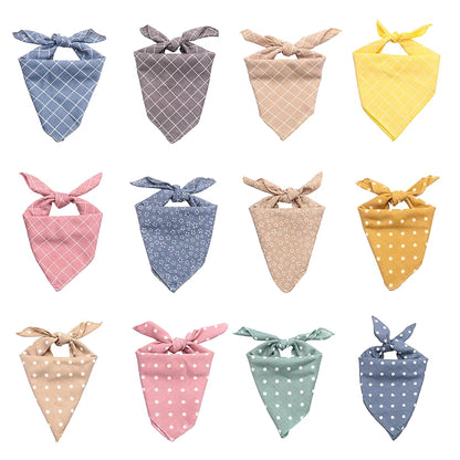 Pet Bandanas Plaid Dots Style Cotton Washable Dog Bandanas Scarf Bowties Collar Pet Square Bib for Puppies Kittens